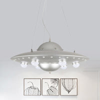 Noordse Vliegende Schotel Kroonluchter Licht Metaal Kinderkamer LED Hanglamp in Grijs/Roze/Blauw