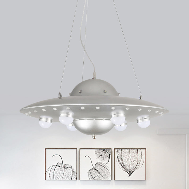 Noordse Vliegende Schotel Kroonluchter Licht Metaal Kinderkamer LED Hanglamp in Grijs/Roze/Blauw