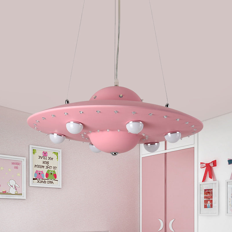 Noordse Vliegende Schotel Kroonluchter Licht Metaal Kinderkamer LED Hanglamp in Grijs/Roze/Blauw