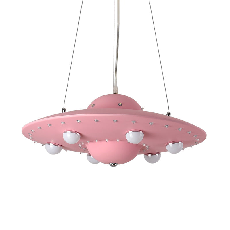Noordse Vliegende Schotel Kroonluchter Licht Metaal Kinderkamer LED Hanglamp in Grijs/Roze/Blauw