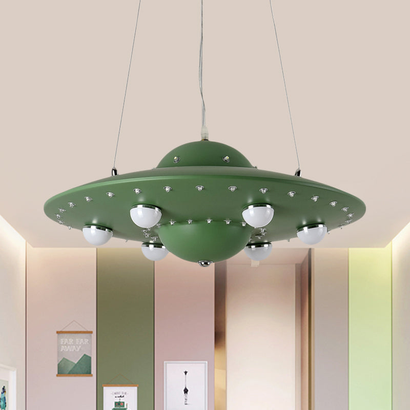 Noordse Vliegende Schotel Kroonluchter Licht Metaal Kinderkamer LED Hanglamp in Grijs/Roze/Blauw
