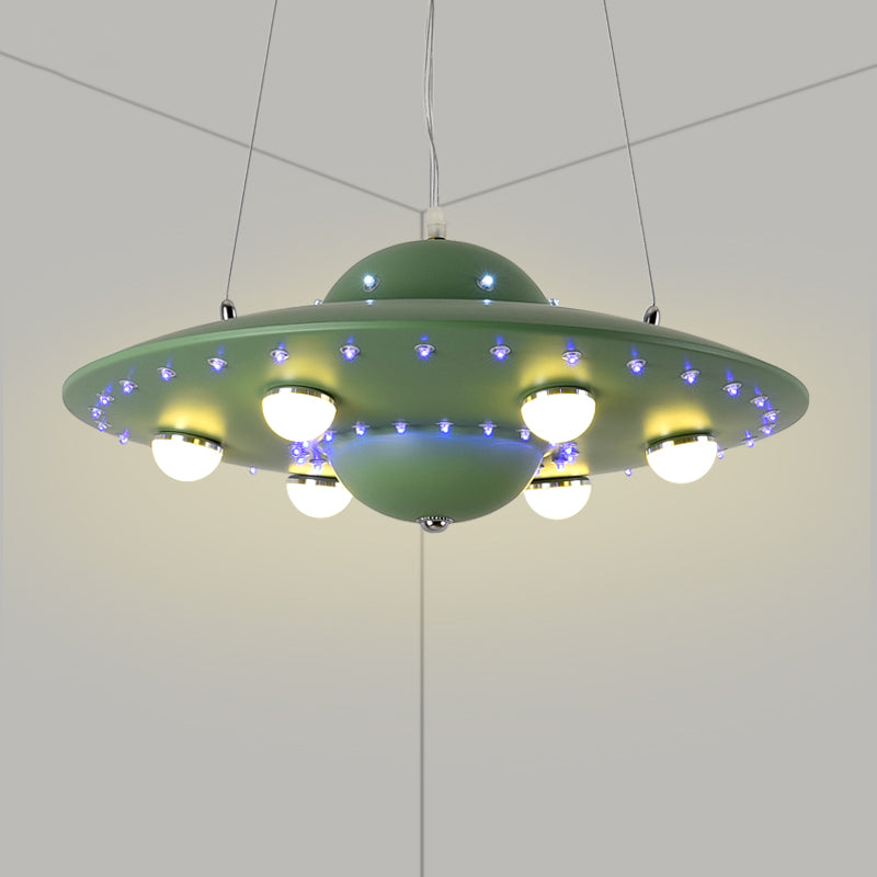 Noordse Vliegende Schotel Kroonluchter Licht Metaal Kinderkamer LED Hanglamp in Grijs/Roze/Blauw