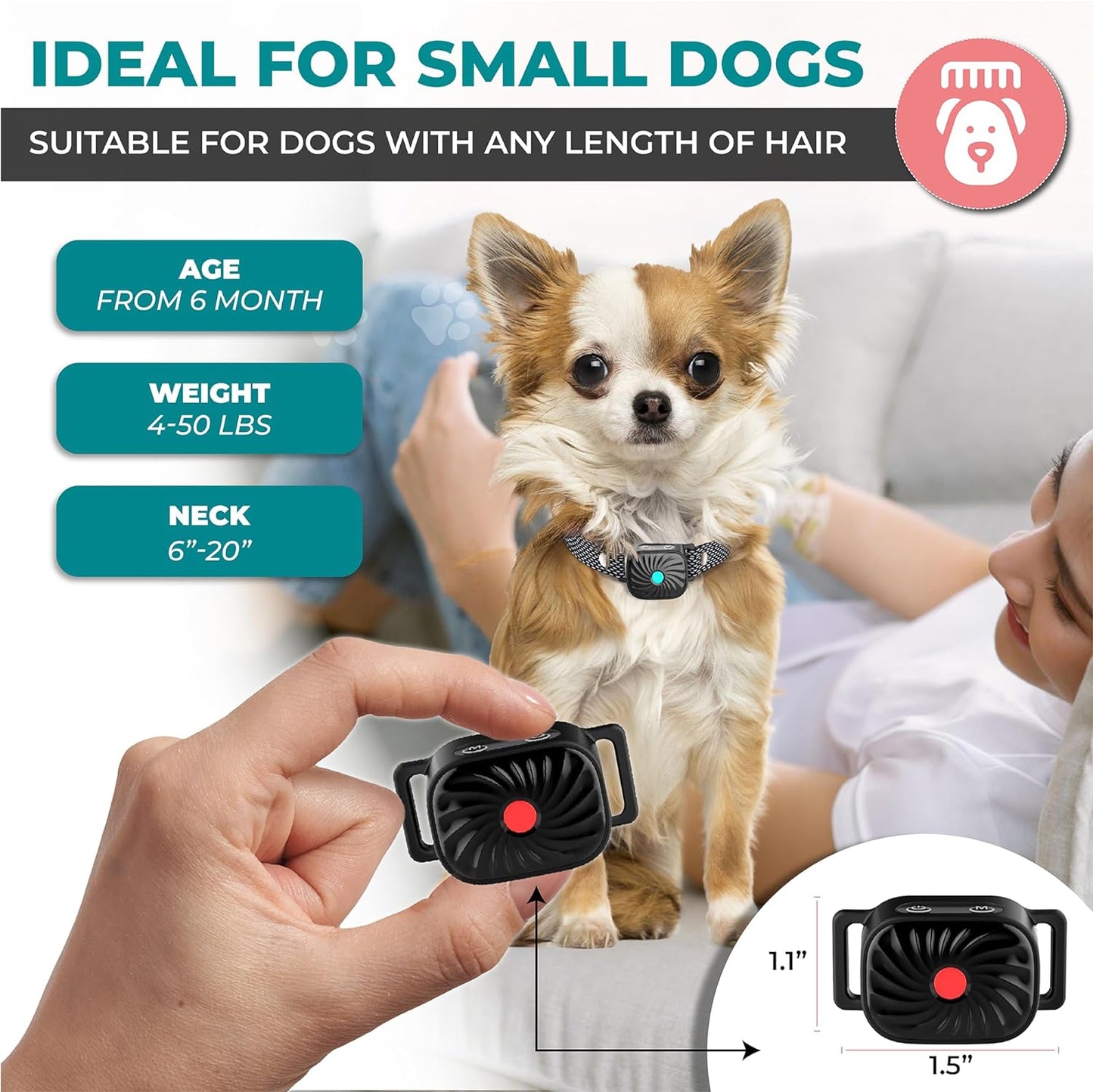 BelloSilent Antiblaffhalsband voor kleine honden | Met geluid & trilling | IP87 Waterdicht | Verstelbaar & zacht in training
