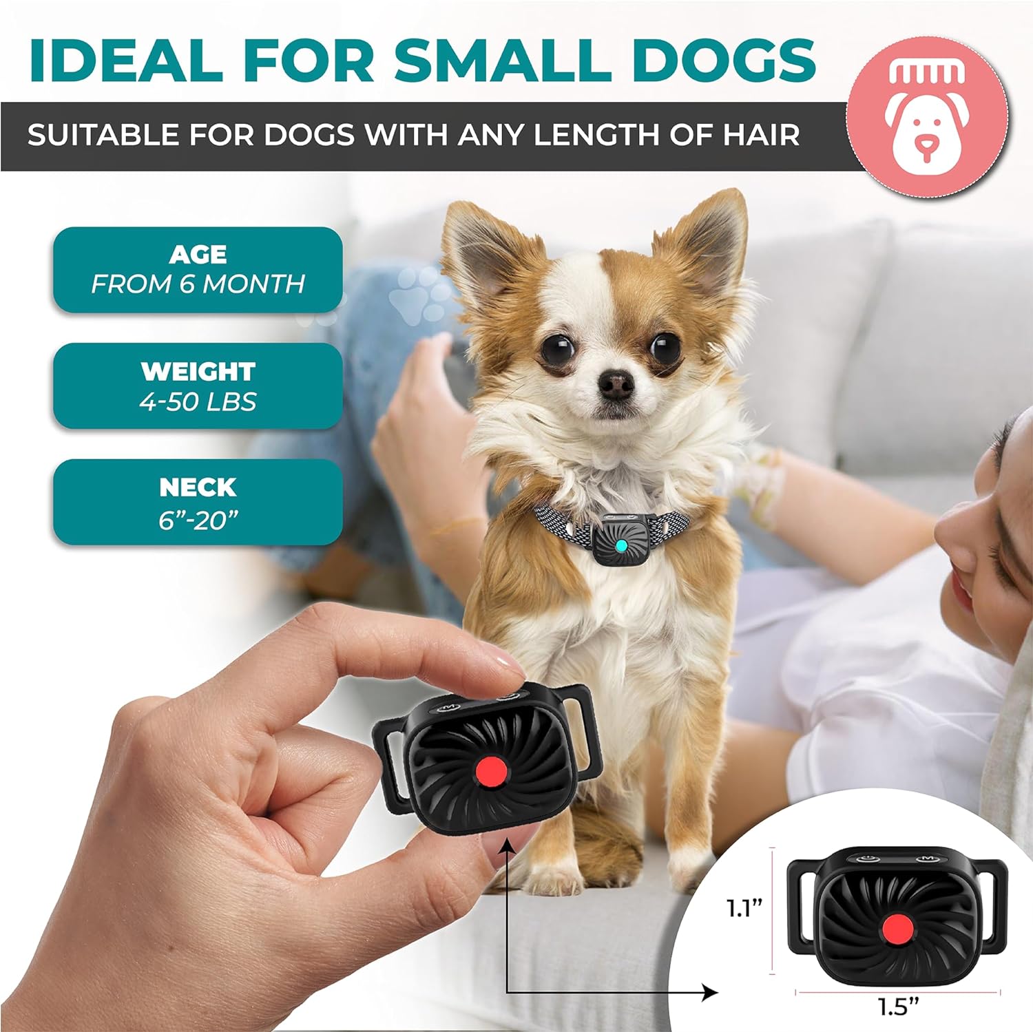 BelloSilent Antiblaffhalsband voor kleine honden | Met geluid & trilling | IP87 Waterdicht | Verstelbaar & zacht in training