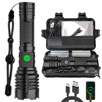 Skanto | Banral 100000 lumen oplaadbare zaklamp, IPX6 waterdicht, 5 modi, zoomfunctie, aluminium