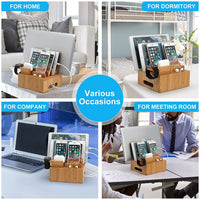 Tekavo ChargeDock Oplaadstation van Bamboe | 5-Poorts USB & Organizer | Voor Smartphone, Tablet & Smartwatch | Inclusief Kabelset