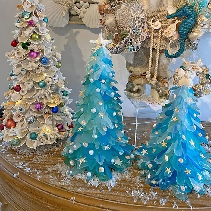 Sea Glass ChristmasTree | Handgemaakte unieke zeeglas esthetiek voor kerst