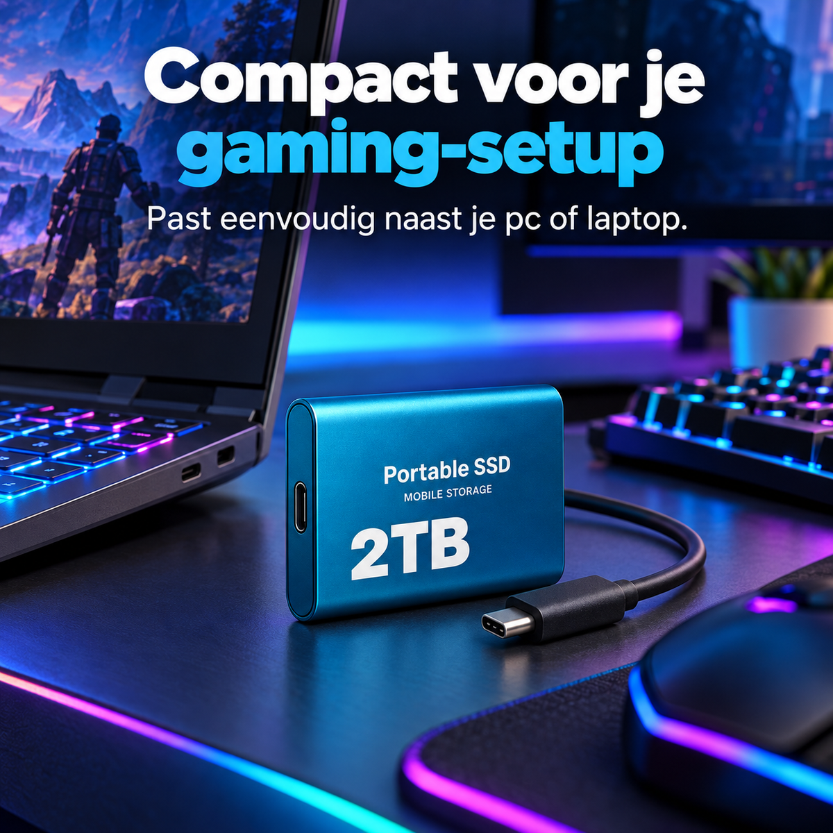 DataSprint Externe SSD 2TB voor PC Gamers – USB-C Opslag tot 1050 MB/s