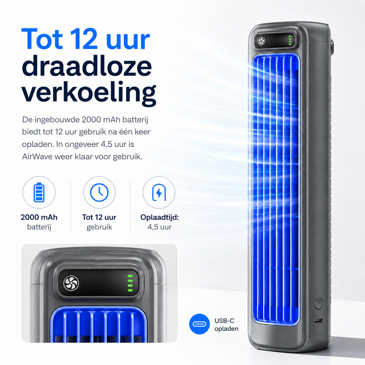 AirWave – Draagbare Oplaadbare Airconditioner met 12 Uur Batterijduur
