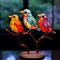 Moderne vogel tafel sculptuur met gekleurd glas en decoratief kunstontwerp