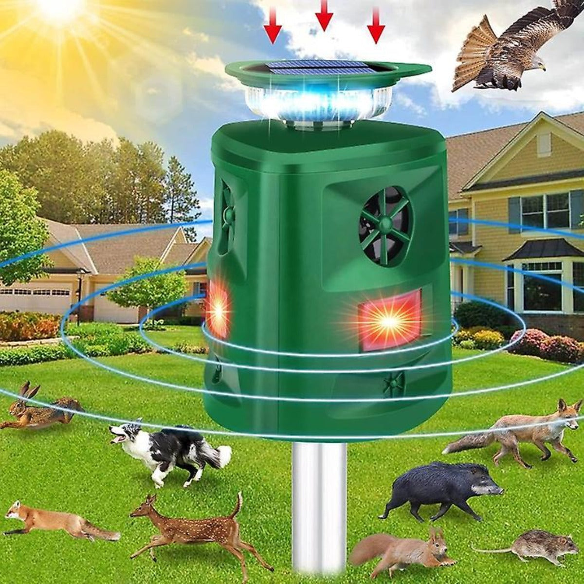 Zonne-energie Ultrasoon Dierenafschrikker