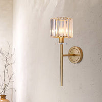 Kristallen Blok Gouden Wandlamp Cilindrisch 1 Licht Eenvoudige Wandverlichting met IJzeren Potloodarm