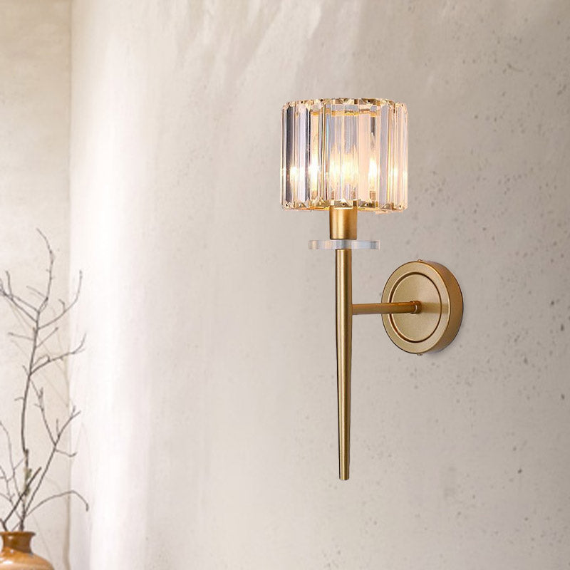 Kristallen Blok Gouden Wandlamp Cilindrisch 1 Licht Eenvoudige Wandverlichting met IJzeren Potloodarm