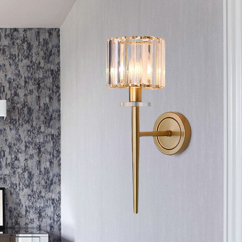 Kristallen Blok Gouden Wandlamp Cilindrisch 1 Licht Eenvoudige Wandverlichting met IJzeren Potloodarm
