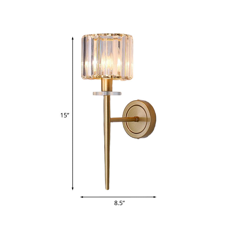 Kristallen Blok Gouden Wandlamp Cilindrisch 1 Licht Eenvoudige Wandverlichting met IJzeren Potloodarm
