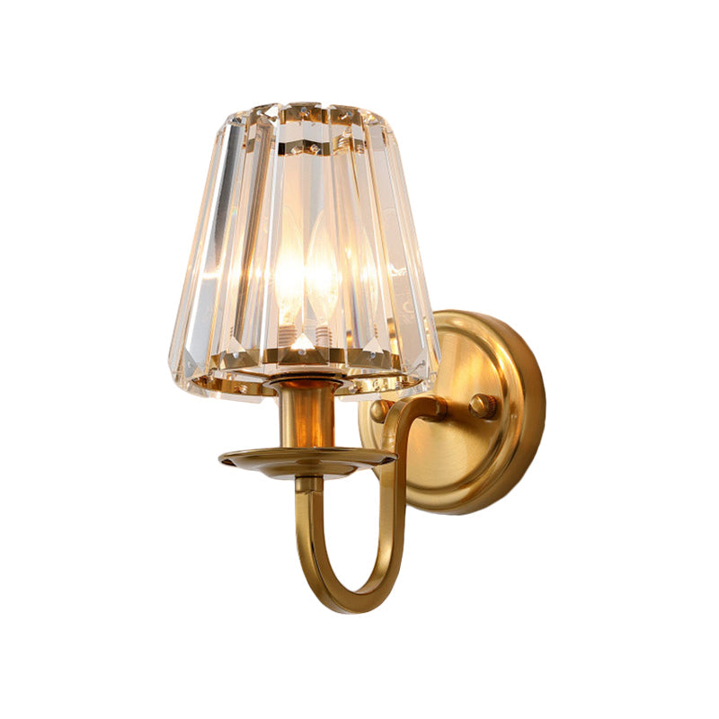 Moderne Kegel Wandlamp 1 Kop K9 Kristallen Wandlamp in Goud met Gebogen Arm
