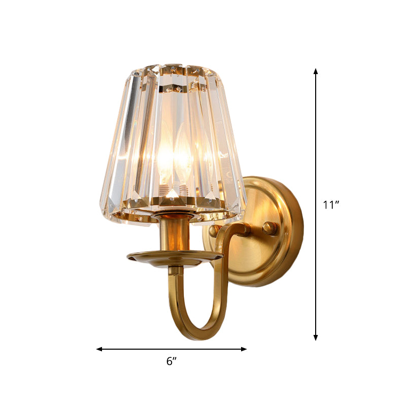 Moderne Kegel Wandlamp 1 Kop K9 Kristallen Wandlamp in Goud met Gebogen Arm