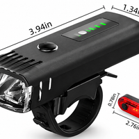Victoper 400 Lumen Fietsverlichting Set, 8 Led USB Oplaadbare Voor- & Achterlicht, Mat Zwart