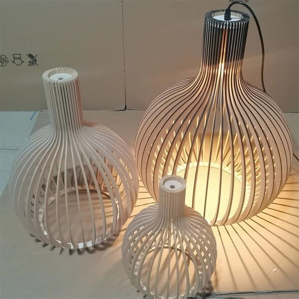 FjordLoom Rustieke Houten Kooi Hanglamp Verstelbare Kabel
