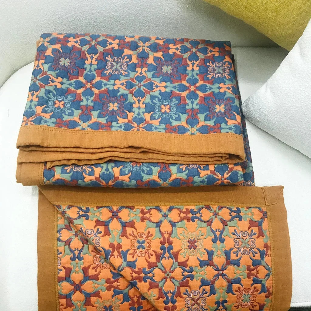 Blauw Patroon Zes-Laags Katoenen Quilt – TerraLoom Comfortdeken