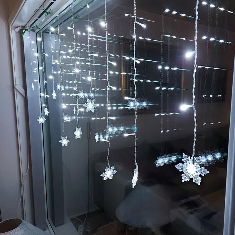 Skanto | LED-Gordijn Lichtketting met Sneeuwvlokken | Binnen & Buiten