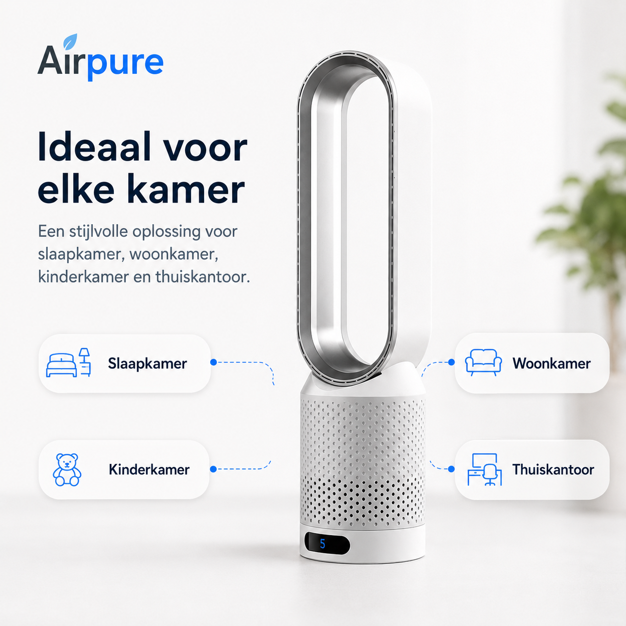 Airpure | Compact 3-in-1 Luchtreiniger & Koeler | Met Oscillatie & LED Aanraakbedieningspaneel
