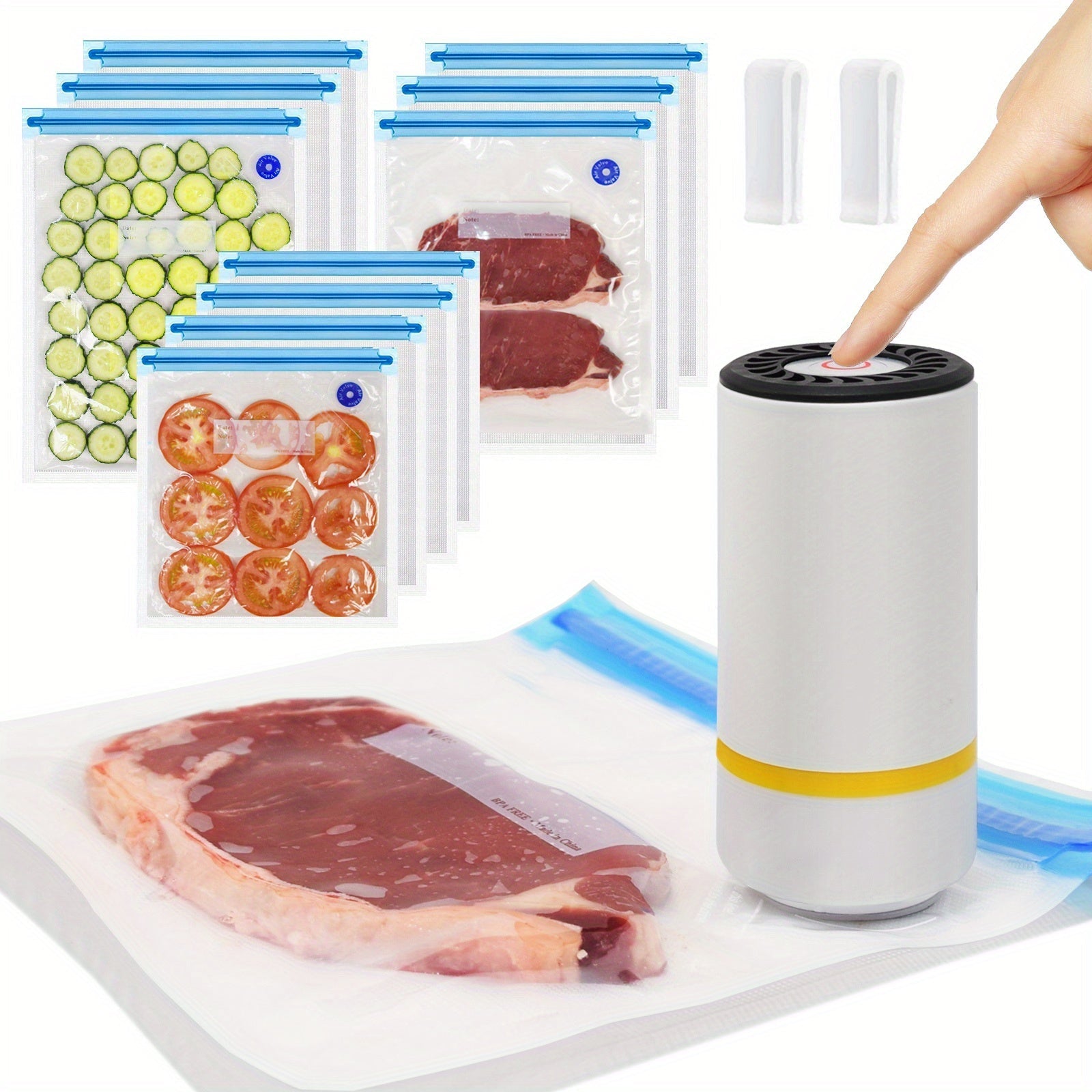 Skanto | Handheld elektrische vacuümapparaat met vacuümopslagzakken – Inclusief 3 maten (4x8,5", 3x11", 3x13,5"), vacuümverzegelde zipzakken en elektrische pomp