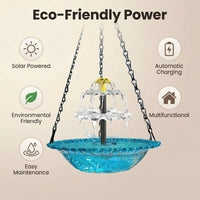 AquaBloom™ | Zonne-energie Hangfontein – Vogelbad met 2-niveaus Waterspel