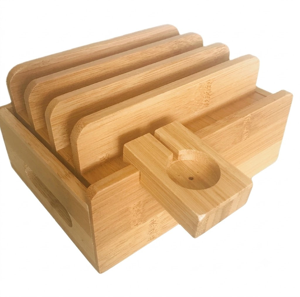 Tekavo Bamboo Oplaadstation – 5-Poorts USB Organisator met Kabelset