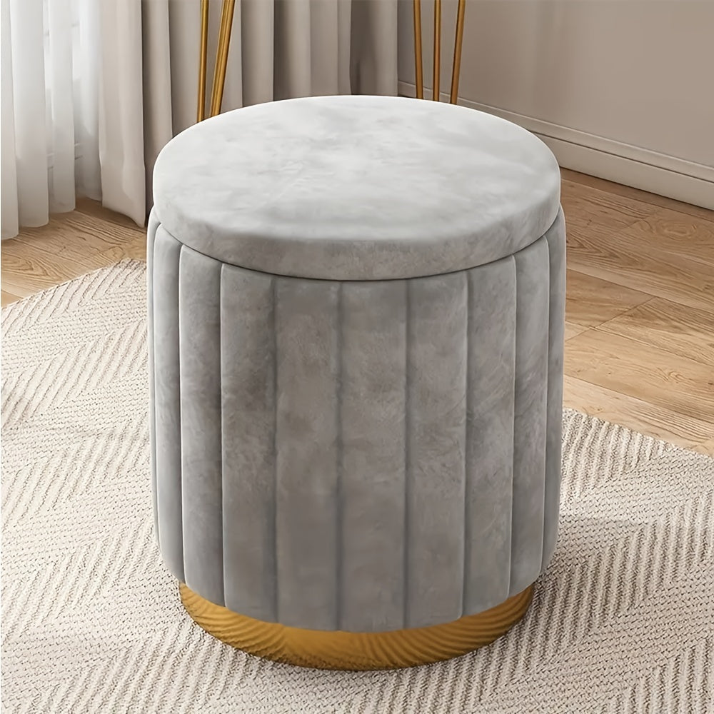 Nordic Chic Opberghocker – Stijlvolle Ronde Pouf met Opbergruimte en Spiegelafwerking