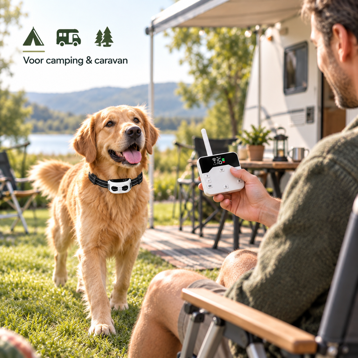 Draadloze Hondenomheining voor Camping & Caravan – 2-in-1 Trainingshalsband