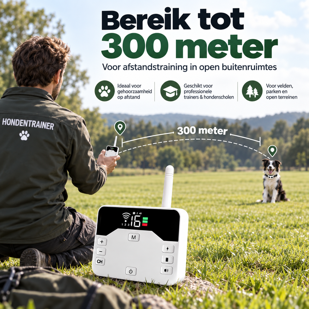 Professionele Trainingshalsband voor Hondenschool & Trainer – 2-in-1 met Bereik tot 300 m
