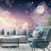 Volledige Muurdecoratie Rustige Novelty Maan en Ster Wanddecoratie in Roze en Paars