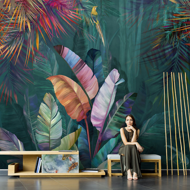 Tropisch Bananenblad Muurkunst in Groene Woonkamer Muurbehang, Op Maat Gemaakt