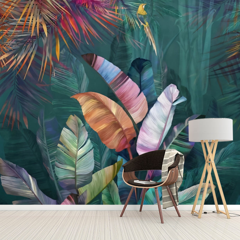Tropisch Bananenblad Muurkunst in Groene Woonkamer Muurbehang, Op Maat Gemaakt