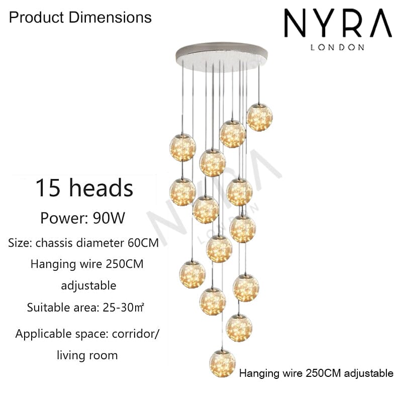 AstraLumen Glazen Bol Trap Chandelier Verhoogt Trapverlichting
