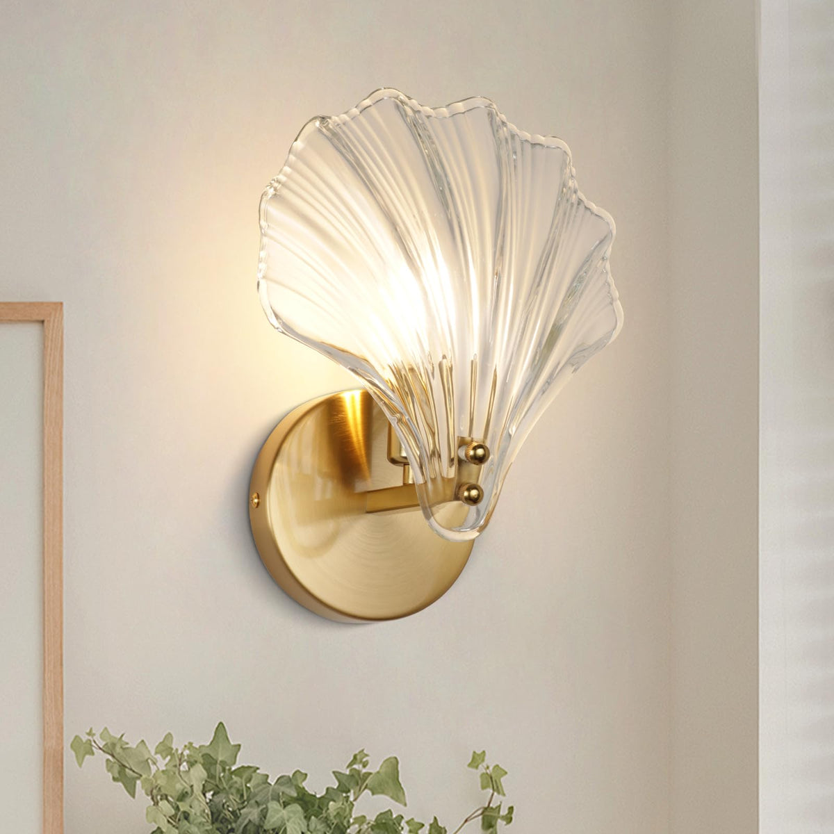 Art Brass Glass Schelp Wandlamp