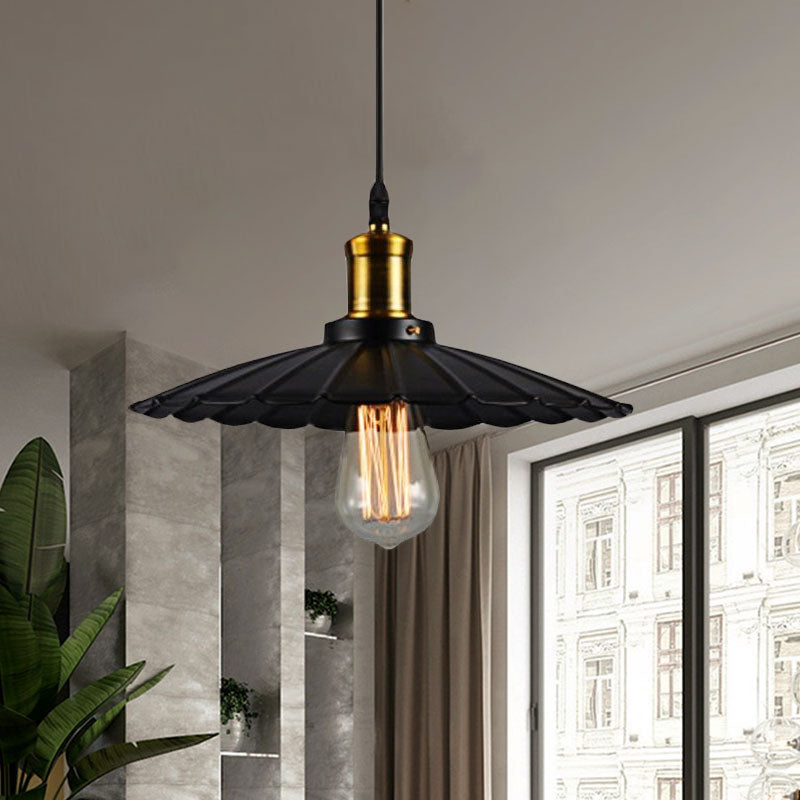 14"/16" Dia Industrieel Scalloped Hanglamp 1 Hoofd Metalen Plafondlamp in Zwart/Wit