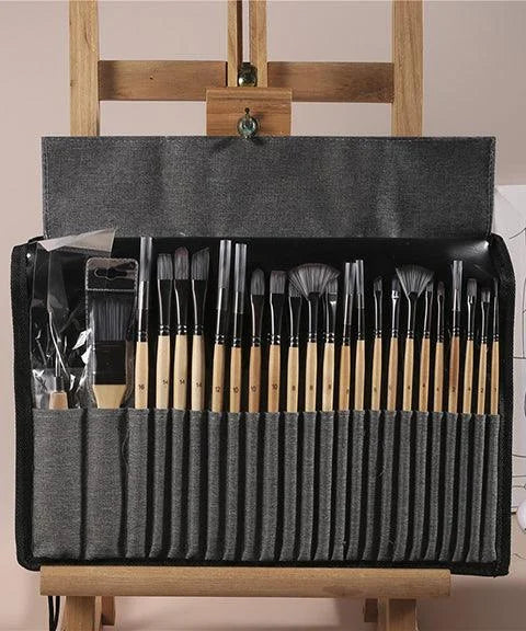 Professionele Kunstpenseel met Natuurlijke Houten Handvatten Set