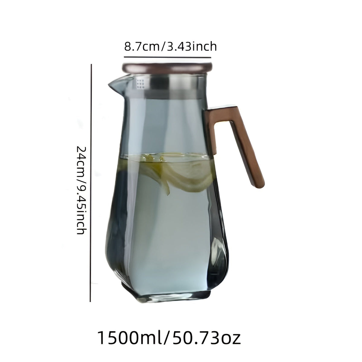 Glaskaraffe 1,5 L met Houten Deksel – Hittebestendig Glas, Transparant of Rookgrijs