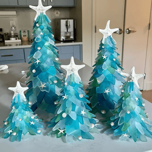 Sea Glass ChristmasTree | Handgemaakte unieke zeeglas esthetiek voor kerst