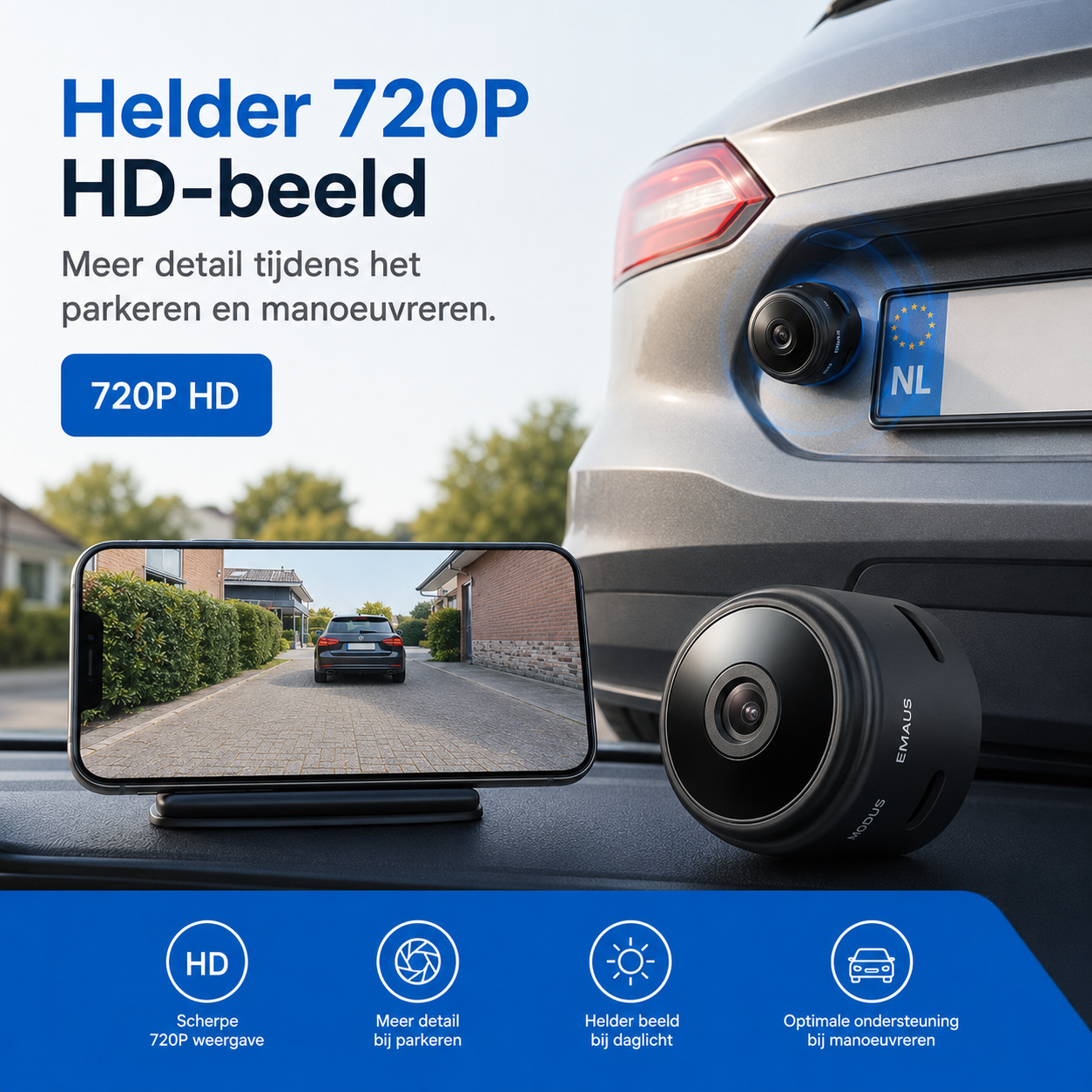 AutoVision | Draadloze HD Achteruitrijcamera voor Auto & Smartphone