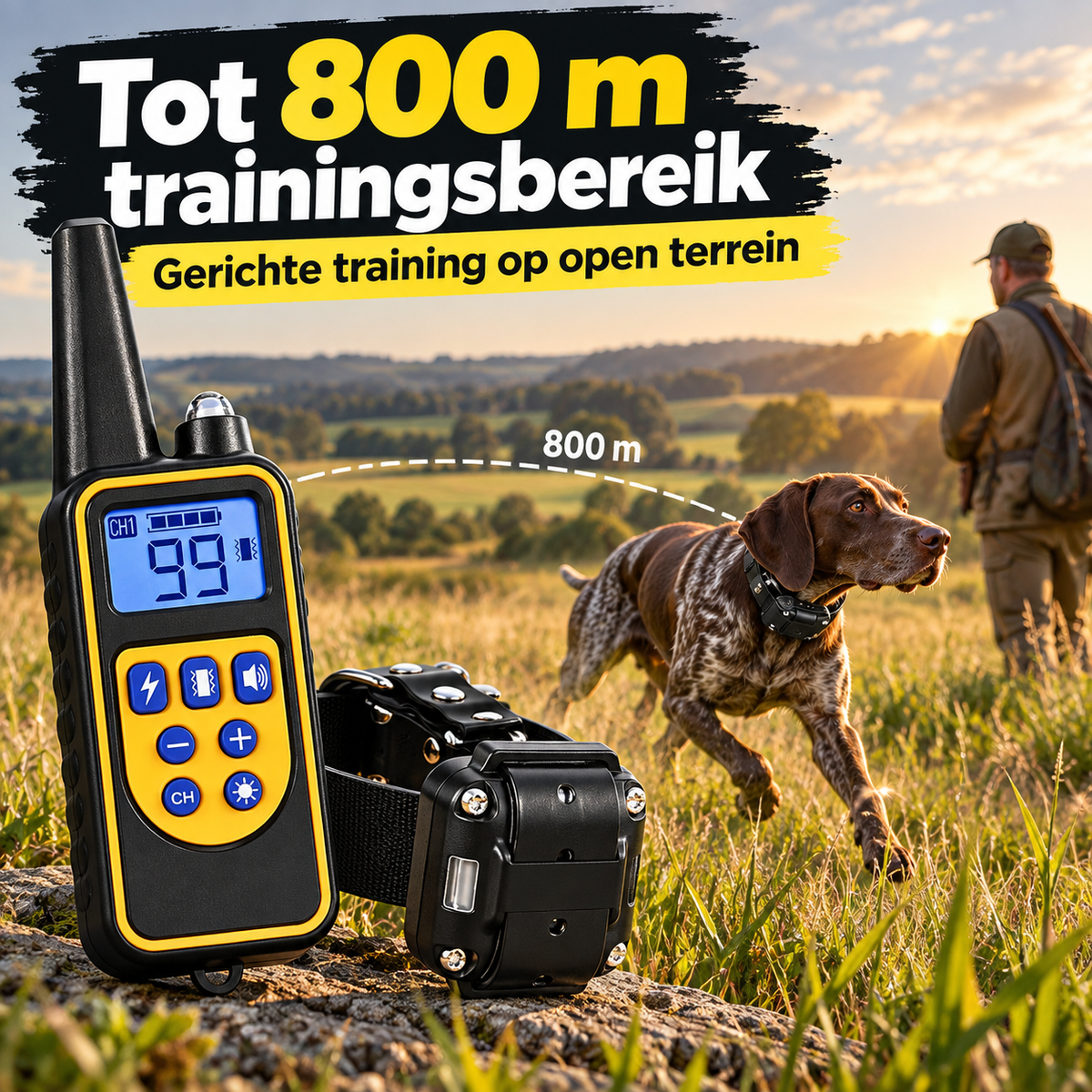 PROCANIS – Trainingshalsband voor Jacht- & Werkhonden met Afstandsbediening, IP67-Ontvanger & Bereik tot 800 m