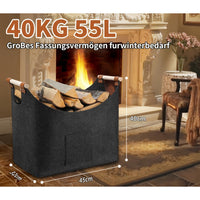 Filz-Kaminholzkorb FELDURA | Vouwbaar | 55L Volume | Met houten handvatten & leren details | Donkergrijs