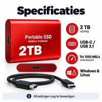 DataSprint Externe SSD 2TB voor Foto’s & Familieback-up – USB-C Opslag tot 1050 MB/s