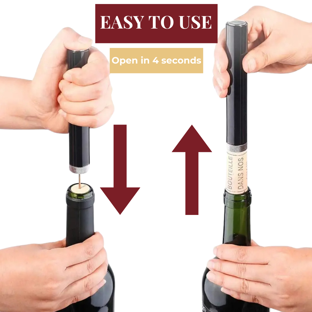 WineLuxe luchtdruk-wijnopener – roestvrij staal en ergonomisch ontwerp