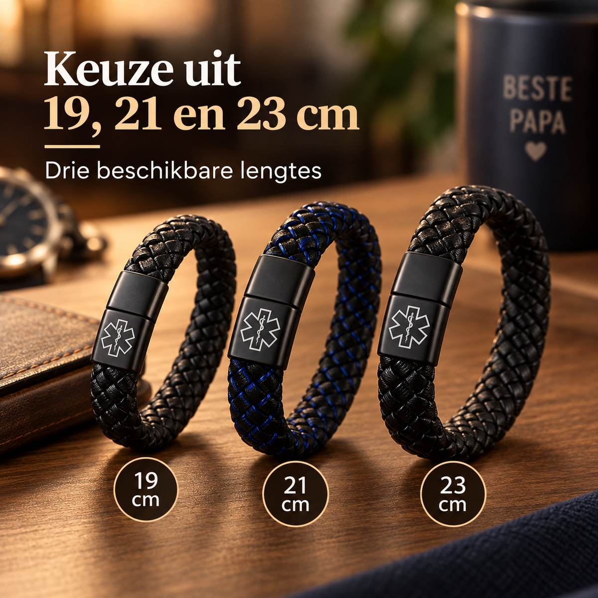 Custom AlertBand | Gepersonaliseerde Medische ID Armband – Cadeau voor Vader of Echtgenoot