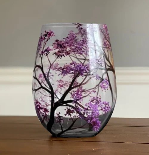 Handgeschilderde Wijnglazen met Vier Seizoenen Boom | Unieke Kunst