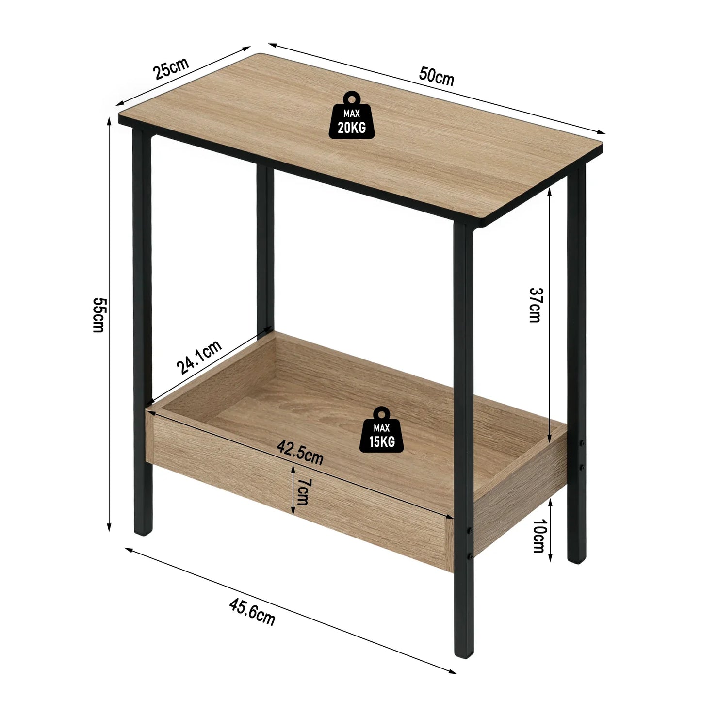 Velistra - Bijzettafel en Salontafel met 2 Legplanken en Extra Opbergruimte