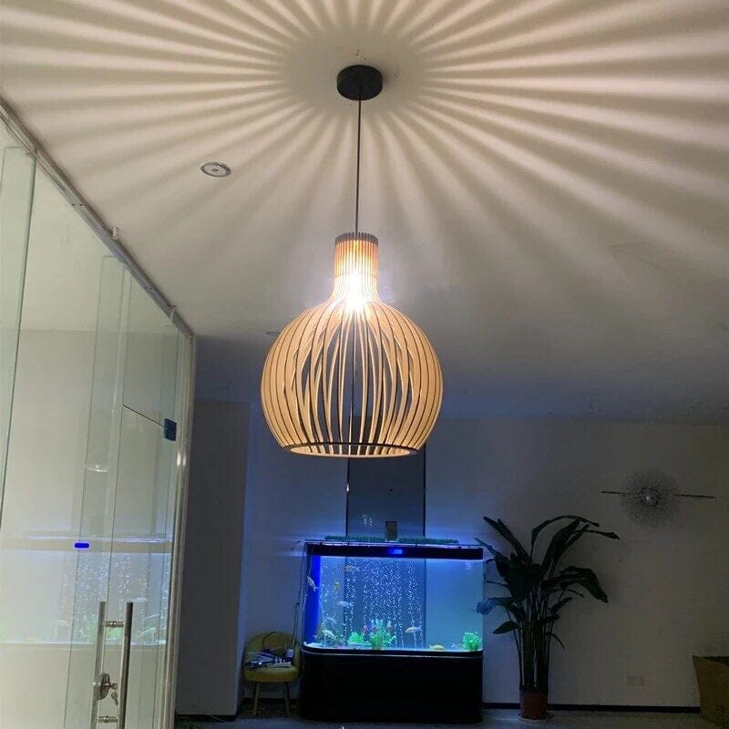 FjordLoom Rustieke Houten Kooi Hanglamp Verstelbare Kabel